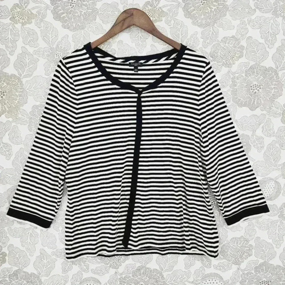 Talbots Crewneck‎ detials Striped 3/4 sleeve Women's Blouse XLP 1653 - Picture 1 of 8